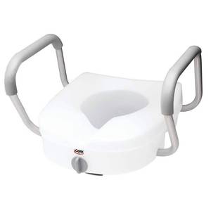 lot 15694 image: Carex E-Z Lock Locking Raised Toilet Seat with Armrests - White - Retail $52