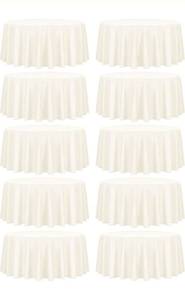 lot 15702 image: fani 10 Pack 90 Inch Round Tablecloth, Ivory Polyester Fabric Table Cloth for Round Table, Stain and Wrinkle Resistant Washable Table Cover for Wedding Party Dining Table Buffet and Camping - Retail $61