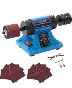 lot 15705 image: Leather Burnishing Machine  Variable Speed Leathercraft Bench Grinder, Polishing Tool, Sanding Machine, Rosewood Wheel for Leather Edge  Low Noise Motor, Standard 2x2 Inch Drum Sleeves - Retail $109