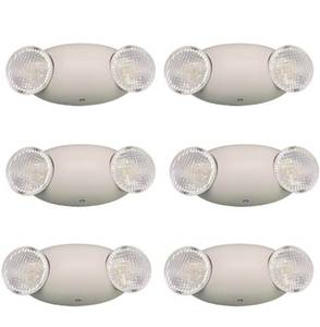 lot 15706 image: Amazon Basics LED Emergency Light, UL Certified, 6-Pack, Adjustable Two LED Bug Eye Head, Battery Backup, 90-Minute Backup, Nickel Cadmium - Retail $94