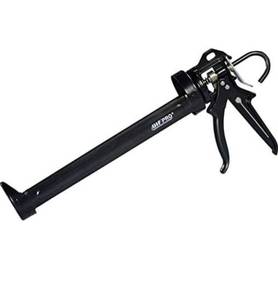 lot 15712 image: AWF PRO Heavy Duty Caulk Gun, 181 Thrust Ratio, Steel Frame Construction, Rotating Barrel, Ladder Hook, Puncture Tool & No Drip Pressure Release Tab, 29 oz Caulking Gun - Retail $0