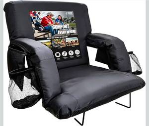 lot 15720 image: BRAWNTIDE Stadium Seat with Back Support - Comfy Cushion, Thick Padding, 2 Steel Bleacher Hooks, 4 Pockets, 2 Cup Holders, Reclining Back, Ideal Chair for Sport Events, Beaches, Camping, Concerts - Retail $99