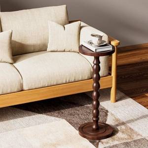 lot 15726 image: Solid Wood Drink Table, Rubber Wood�� Small Round Side Table for Small Spaces, Martini Tables, Pedestal End Tables for Living Room, Bedroom, Corners, and Office - Retail $49