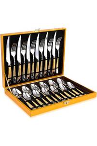 lot 15740 image: Hammered Silver Gold Silverware Set, OGORI 24-Piece 1810 Stainless Steel Flatware Set, Service of 6 - Retail $69