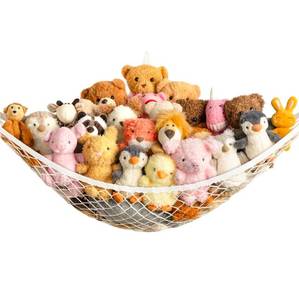 lot 15741 image: Stuffed Animal Storage Hammock Net Corner - Large Toy Hammock Net for Stuffed Animals Room Decor - Cute Stuff Animal Organizer Holder for Plush Plushie - Kids Baby Nursery Wall Bedroom Home Decor - Retail $0
