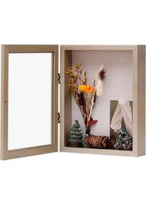 lot 15747 image: 8x10 Shadow Box Frame with Linen Back, Wood Glass Display Case for Medals, Photos, Memorabilia, Awards - Pins Included- Champagne - Retail $0