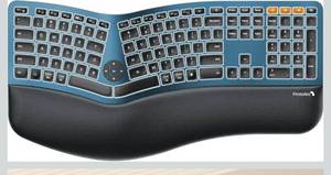 lot 15753 image: ProtoArc Backlit Bluetooth Ergonomic Keyboard, EK01 Plus Full Size Wireless Split Keyboard with Dual Bluetooth and USB, Cushioned Wrist Rest, Rechargeable, Compatible with WindowsMacAndroid, Blue - Retail $99