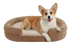 lot 15754 image: Medium Dog Bed 35 in for Medium& Large Dogs, Orthopedic Washable Memory Foam Dog Bed, Calming Bolster Couch Sofa, Oval Dog Bed with Removable Cover - Retail $40
