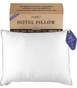 lot 15763 image: FluffCo Zen Fluff�� Pillows - Down Alternative - King Bed Pillow for Sleeping Made in USA - Luxury Hotel-Quality Pillow - 100% Cotton, 300 Thread Count (Soft King Size 1 Pack) - Retail $69