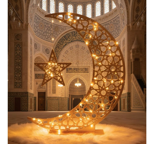 lot 15766 image: Ramadan Light Eid Crescent Moon Star Light 31x23inch LED Ramadan Mubarak Decoration with Battery Operated Lighted Eid Gift for Home Bedroom Floor Yard Lawn Islamic Outdoor Decor - Retail $89