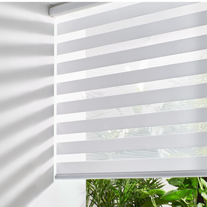 lot 15767 image: Persilux Cordless Zebra Blinds for Windows Free-Stop Window Shades (33 W X 64 H, White) Dual Layer Light Control for Day and Night, Light Filtering Sheer Shades for Home, Bedroom, Easy to Install - Retail $69