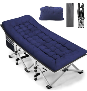 lot 15772 image: Portable Camping Cot, Sleeping Cot for Adult, 28 Extra Wide Heavy Duty Folding Cot Max Load 600LBS with Thick Mattress, Portable Camping Bed for Camp OutdoorOffice, Home Nap (Blue) - Retail $89