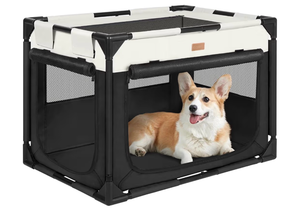 lot 15776 image: Dog Crate - Soft Pet Kennel for DogsCats, 3-Door Breathable Travel Cage with Mesh Window, Portable Dog Kennel for Indoor & Outdoor, Black-XL - Retail $59