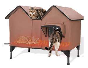 lot 15781 image: Extra Large Heated Outdoor Cat House Weatherproof, Insulated Outdoor Heated Cat House for Outside with Heater, Elevated Outdoor Feral Cat Shelter for Multiple Cats Small Dogs (Brown, XL) - Retail $89