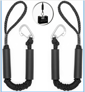 lot 15790 image: 2 PK Black Bungee Dock Lines for Boats 2FT with 316 Stainless Clip Boat Accessories Marine Grade Boat Rope Boating Accessories Boat Dock Lines Jet Ski or PWC Mooring Boat Lines & Dock Ties - Retail $0
