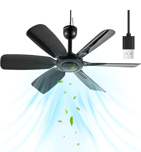 lot 15793 image: 17.7 Inch Small Portable Ceiling Fan, USB Plug In, 5V DC Powered, 6 Blades, IndoorOutdoor RV Camping Tent Canopy, Gazebo��Beach��Hanging, Quiet,black - Retail $0