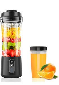 lot 15794 image: Portable Blender for Smoothies and Shakes, 2 Portable Blender Cups, 17 &10 oz Cordless Personal Small Blender with Straw Brush&Lid, USB-C Rechargeable, Quiet Mini Travel Blender, Black - Retail $0