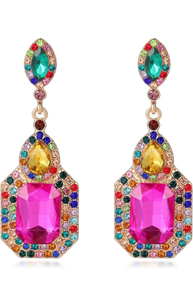 lot 15801 image: Vintage Rhinestone Dangle Statement Earrings Colorful Long Crystal Dangling Drop Earring for Women Formal Wedding Prom - Retail $0