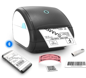 lot 15818 image: vretti Shipping Label Printer,Bluetooth with Built-in Label Desgin,4�6 Thermal Shipping Label Printer for Small Business,Compatible for Amazon,Ebay,USPS - Retail $55