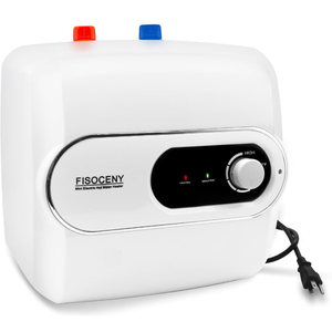 lot 15823 image: 4 Gallon Tank Water Heater Under Sink Instant Hot Water 1500w 120V,Kitchen Under Counter RV Small Hot Water Heater with Release Valve 3-Way Diverter Vavle,12 NPT White - Retail $169