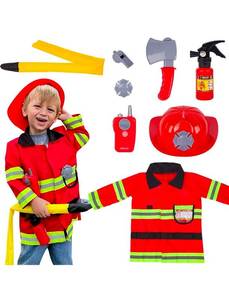 lot 15824 image: Liberry Fireman Costume for Kids 3 4 5 Years Old, Firefighter Tools with Fire Extinguisher, Pretend Play Toy Gift for Toddler Boys & Girls - Retail $0