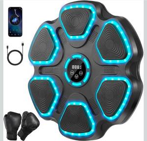 lot 15825 image: Music Boxing Machine for Adults and Kids, Wall Mounted Bluetooth Sounding Punch Boxing Machine with Boxing Gloves, LED Boxing Training Workout Target Equipment with 11 Modes & 9 Speeds - Retail $62