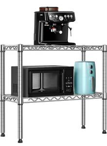 lot 15828 image: MZG 220 lbs 2 Tier Storage Rack Metal Wire Shelving Unit, Storage Standing Household Shelf Organizer for Laundry Bathroom Kitchen Pantry Closet Garage Utility Room, Chrome 11.8 D x 27.6 W x 23.4 H - Retail $0