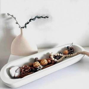 lot 15829 image: Wooden Dough Bowl Decor, Vintage Wooden Bowl Hand Carved Home Decor for Dining Table Center, Living Room, Kitchen Decor. (20inch white) - Retail $0