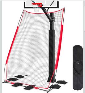 lot 15834 image: Basketball Rebounder Basketball Return System Defensive Net 6.4 x 10 ft Sports Defender Net Catcher Guard and Backstop with 6 Refillable Sandbags for Shooting Return Outdoor Backyard - Retail $89