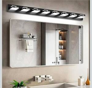 lot 15842 image: LED Modern Bathroom Vanity Light Fixtures 8-Light 5CCT Dimmable Matte Black Vanity Lights for Bathroom Lighting Fixtures Over Mirror, with 350° Rotatable Acrylic Heads, 55-inch - Retail $179