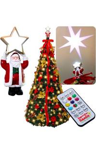 lot 15844 image: Superstar Santa Pop-Up Christmas Tree, 7FT, Pre-Lit w 200 LED Lights, AS SEEN ON TV, Santa Projects North Star, Opens Instantly, Fully Decorated, 7 Colors, 32 Modes wRemote, Stores Flat - Retail $199