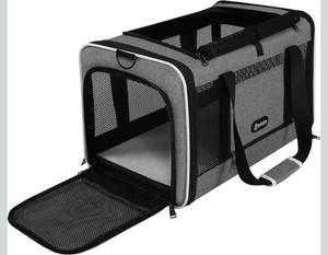 lot 15847 image: Cat Carrier 18x11x11 Top Load Soft Pet Travel Bag Over 15 lbs, Collapsible Small Dog Puppy Crate 10 Pounds, Small Animal Rabbit Kennel Carrying Case, Kitten Mesh Cage Medium Cat Under 25 Grey - Retail $36