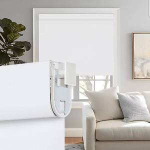 lot 15852 image: Persilux No Drill No Tools Blackout Roller Shades for Indoor Window Shades Cordless Roller Blinds, UV Protection Thermal Insulated Roller Window Shades for Home Bedroom Office (White, 29 W x 72 H) - Retail $60