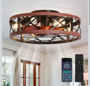 lot 15861 image: AQUBT 19 Caged Ceiling Fans with Lights and Remote, Fandelier Ceiling Fan with Light, 6 Speeds and Reversible, Low Profile Ceiling Fan with Light for Bedroom, Living Room and Kitchen - Retail $137