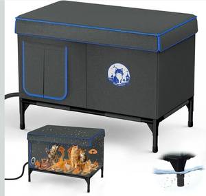 lot 15864 image: Heated Outdoor Cat House for Winter, 100% Waterproof XXL Shelter (29x17x21) with Escape Door & Heating Pad, Insulated for Feral Cats & Small Dogs - Retail $69