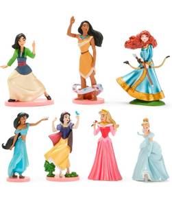 lot 15889 image: Disney Store Official Princess Figure Set �� 7 Fully Sculpted Disney Figures Including Cinderella, Mulan, Jasmine & More in Double-Tiered Box with Scenic Backgrounds - Retail $39