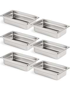 lot 15900 image: CURTA 6 Pack Anti-Jam Hotel Pans, 14 Size 2 12 Inch Deep, NSF Commercial 188 Stainless Steel Chafing Steam Table Pan, Catering Storage Metal Food Pan - Retail $59