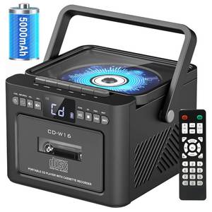 lot 8850 image: Boombox Cassette CD Player Bluetooth5.1 with 5000mAh Battery,5W Dual Stereo Speakers,Rechargeable CD Player with FM Radio,Remote Control,Tape Recording,3.5mm Earphone Jack,AUXMicro SDUSB for Home