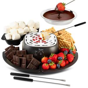 lot 8851 image: Kusini 2 in 1 Electric Fondue Set &amp Smores Maker Tabletop Indoor Kit with Removable Trays &amp 4 Skewers Smores Station Chocolate Melting Pot - Unique Couple Gift Set Idea, Date &amp Movie Night Supplies