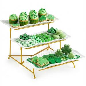 lot 8866 image: LAUCHUH 3 Tier Trays Stand, Porcelain Serving Trays Collapsible Sturdier Stand Serving Platters Dessert Table Display Set for Indoor Party, Entertaining, St. Patricks Day, Gold, 12.2 Inch