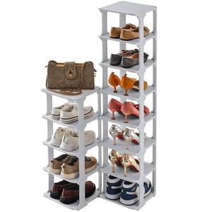 lot 8869 image: HHK HenHaoKan 5 Tiers Shoe Rack Organizer for Closet Shoe Holder Storage Narrow Plastic Vertical, Free Standing Shoe Rack Shelf for Entryway Stackable Stability DIY, Grey