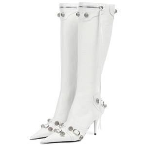 lot 8870 image: Dsevht Stiletto Black Knee High Boots for Women Sexy Pointed Toe Rivets Tassel Fashion Studded High Heel Tall Long Boot Zipper 8