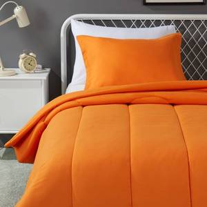 lot 8871 image: Amazon Basics 2-Piece Soft Microfiber Kids Comforter and Pillow Sham Set, Twin, Bright Orange, Solid
