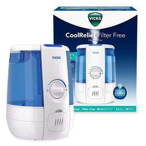 lot 8874 image: Vicks CoolRelief Cool Mist Humidifier Small to Medium Room Vaporizer for Baby, Kids, Adults, 1.2 Gal