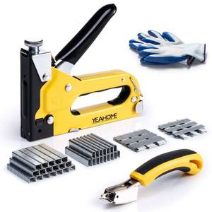 lot 8876 image: Upholstery 4 in 1 Staple Gun Heavy Duty, with 6000 Staples, Remover, Gloves, Manual Brad Nailer Power Adjustment Stapler Gun for Wood, Upholstery, Carpentry, Decoration DIY Staple Gun