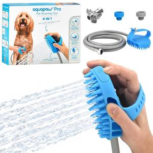 lot 8877 image: Aquapaw Dog Bath Brush Pro & Dog Shower Attachment - Large Silicone Rubber - Sprayer & Scrubber in One with 8ft Hose Attachment & Shower Wand for Bathing - Pet Bath Supplies