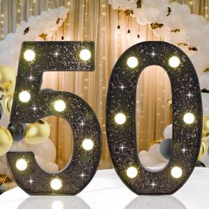 lot 8878 image: 50th Birthday Decorations for Her Him, Decorative LED Light up Numbers for 50th Birthday Party, Glitter Black Marquee Number for for 50 Wedding Anniversary