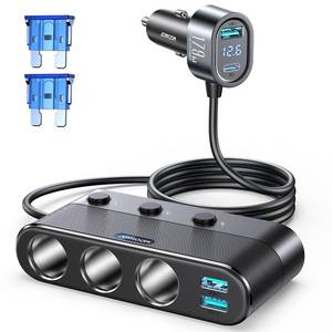 lot 8882 image: 2025 Upgraded 7 in 1 Cigarette Lighter Adapter, JOYROOM 179W Car Charger Adapter with PD30W Charge(3.3FT Cable), 24V 12V Cigarette Lighter Splitter with Independent Switches & LED Voltage Display