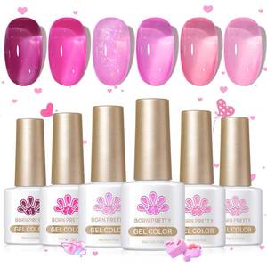 lot 8884 image: Born Pretty Jelly Pink Gel Nail Polish Milky Translucent Hot Pink Gel Polish Spring Summer Valentines Day Gift Sheer Gel Polish Kit for Salon Manicure and Nail Art DIY at Home