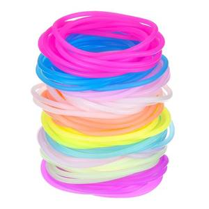 lot 8891 image: Hotop 100 Pcs 80s Multicolor Silicone Jelly Bracelets Rainbow Glow Neon Stretchable Gel Gummy Rubber Bracelets Hair Ties 80s Party Favor for Adults Women